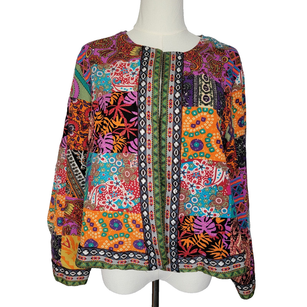 Emery Rose Patchwork Jacket Blazer 100% Cotton Sz 3XL (Runs Small) Hippie Artsy